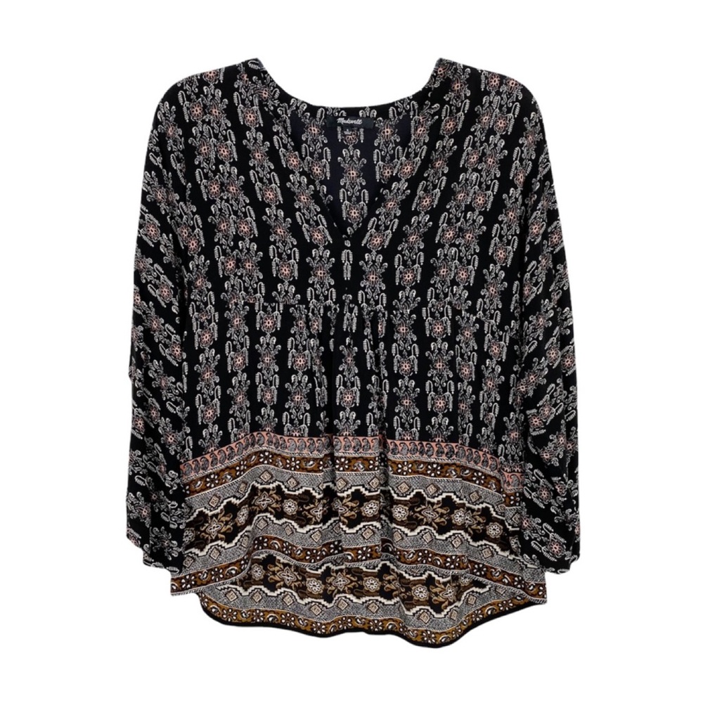 Madewell | Floral Black Silk Top Size Small